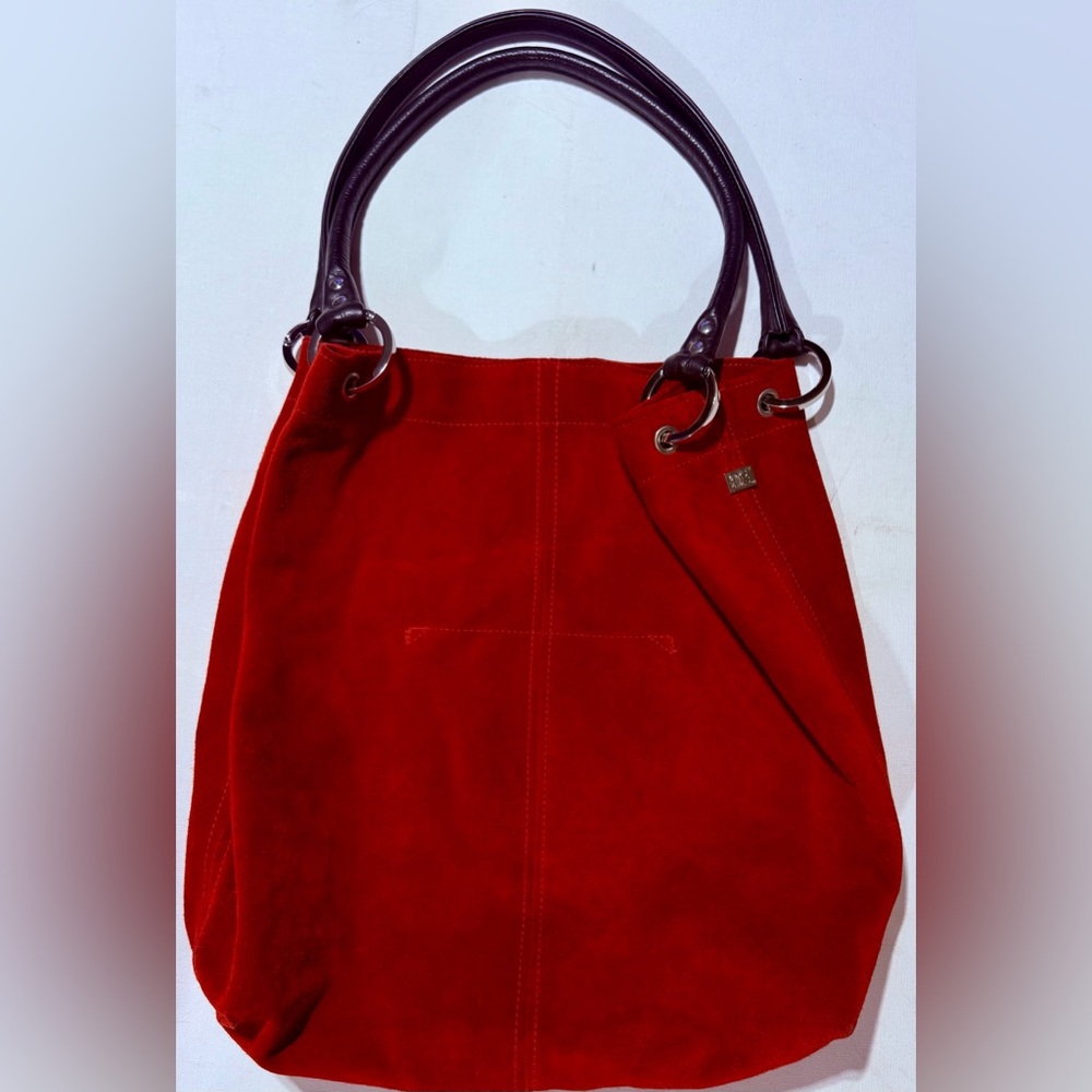 Vibrant Red Suede Shoulder Bag with Silver Hardware